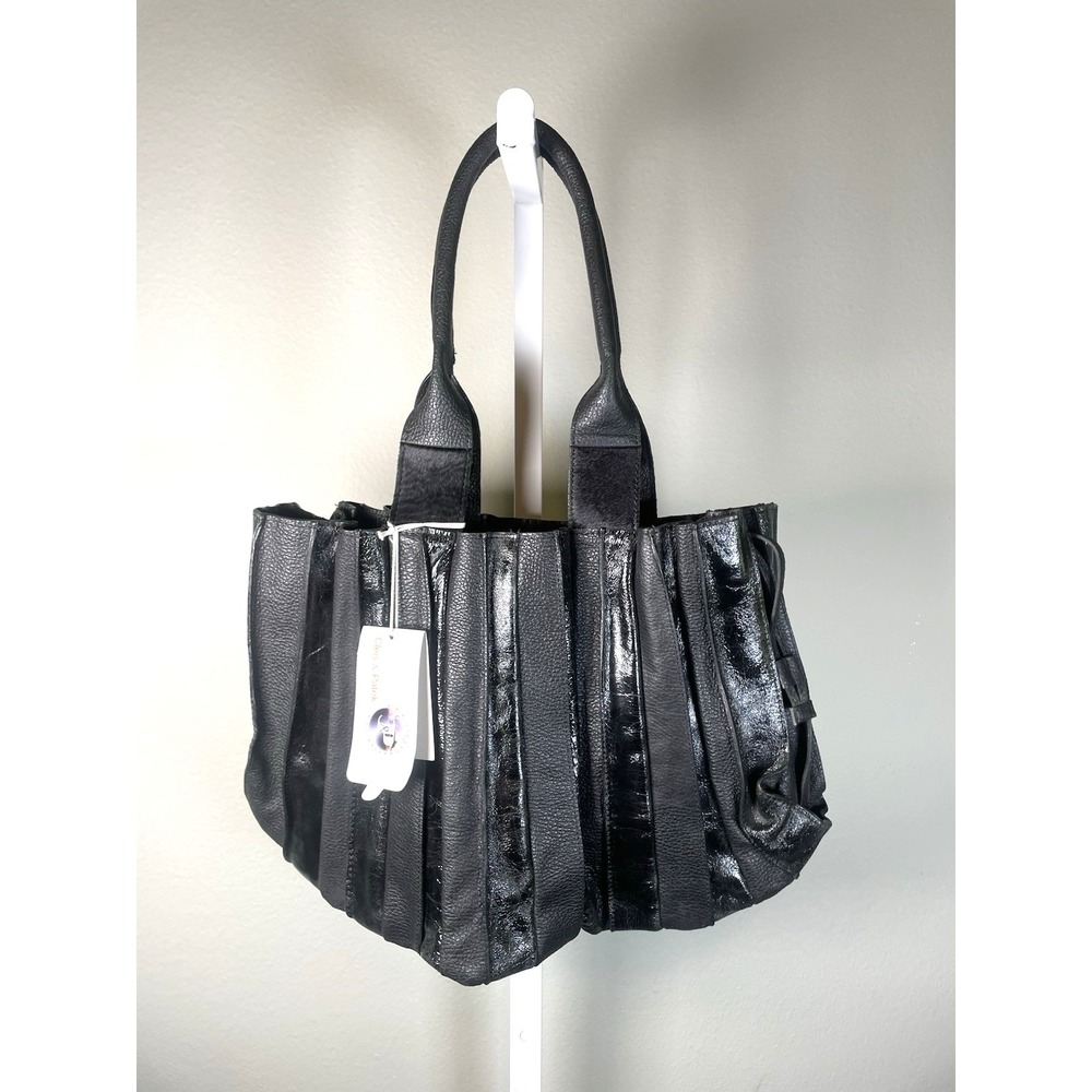 NEW Cleo & Patek Paris Shoulder Handbag Black Leather Purse Red Top Handle